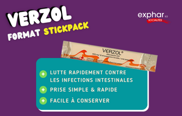 Les avantages du format Stickpack VERZOL pour lutter contre la parasitose intestinale I Exphar Cameroun